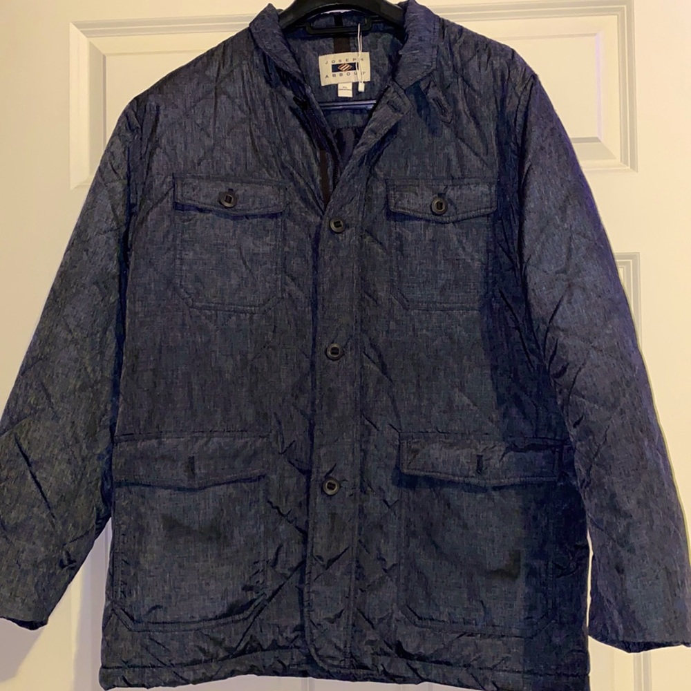 Joesph Abboud men’s zip & button jacket with patch sleeves & snap up back flap